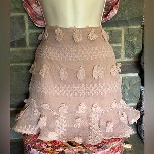 NWOT “& merci” feminine ruffled mini skirt,fit & 
flare,appliqués,dusty rose, S